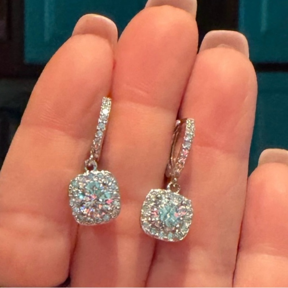 2.25 Carat Moissanite Halo Huggie Dangle Earrings In 925 Sterling Silver